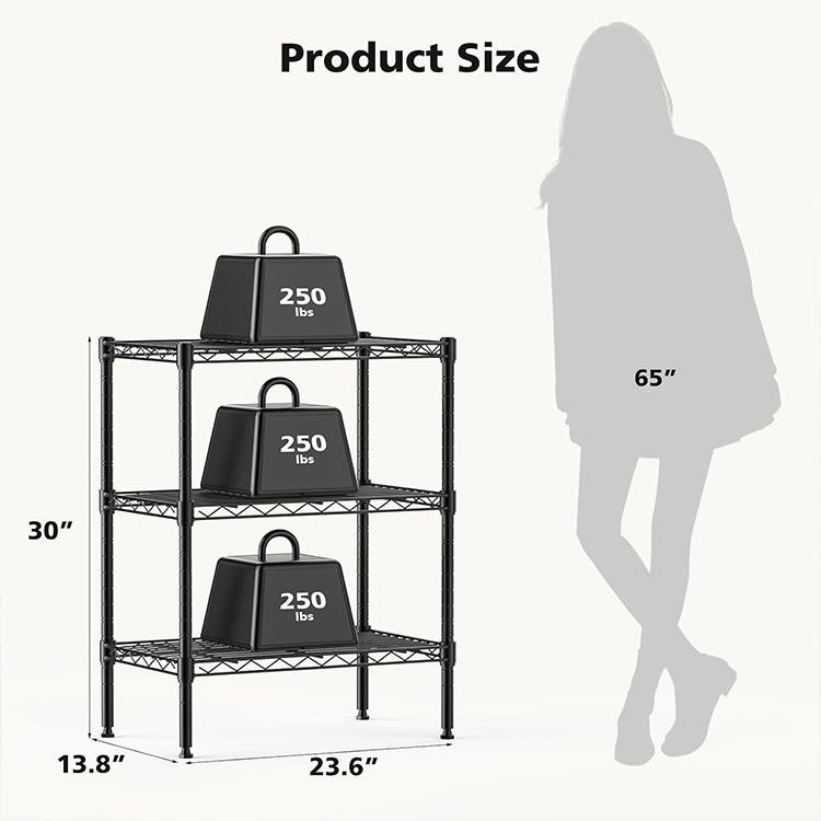 13.78" D X 23.62" W X 30" H 3 Tier Adjustable Steel Metal  Standing Shelves Wire Rack Shelf for Kitchen Bathroom Pantry Office