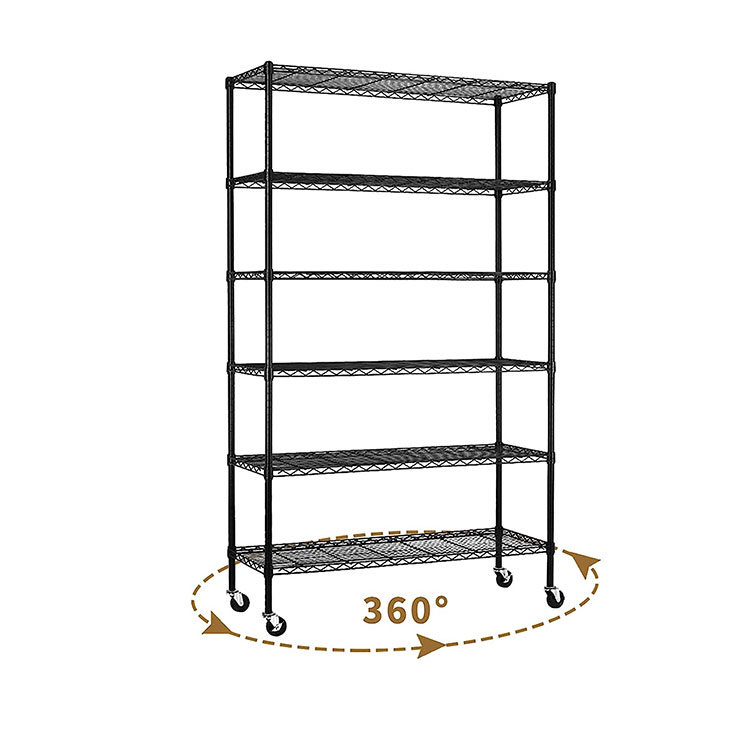 NSF Certified 6-Tier Heavy Duty Metal Storage Shelves 18"x48"x82" Black Wire Shelving Unit with Wheels