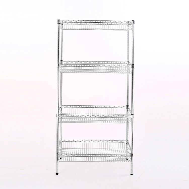 AMJ 4-Tier Heavy Duty Steel Wire Shelving Restaurant Kitchen Wire Basket Shelf