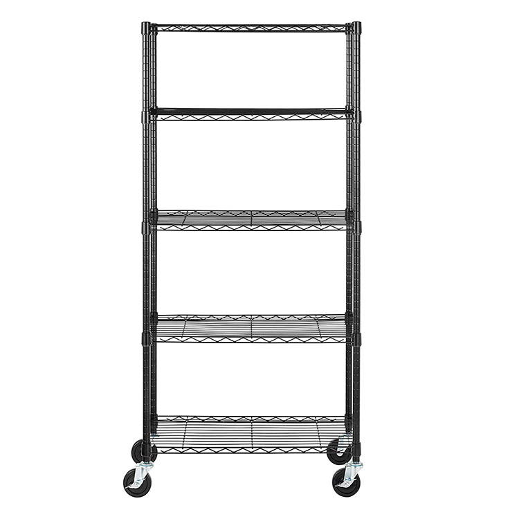 Wholesale Metal  5 Tiers  NSF Approval Adjustable Wire Rack Shelves Shelving Rack with Wheels