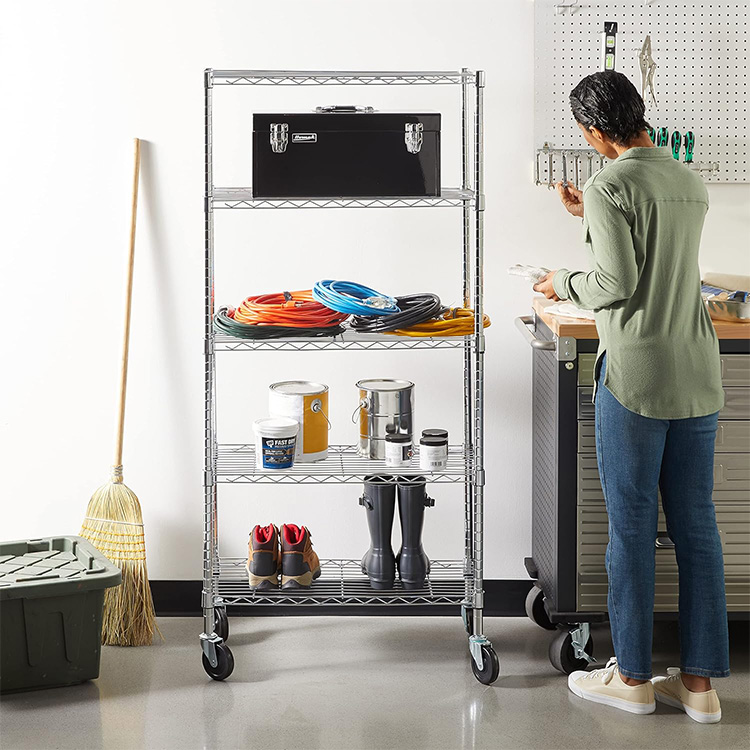 NSF Adjustable 5 Tiers Heavy Duty Chrome Storage Rack Shelving Unit Storage Wire Shelf System
