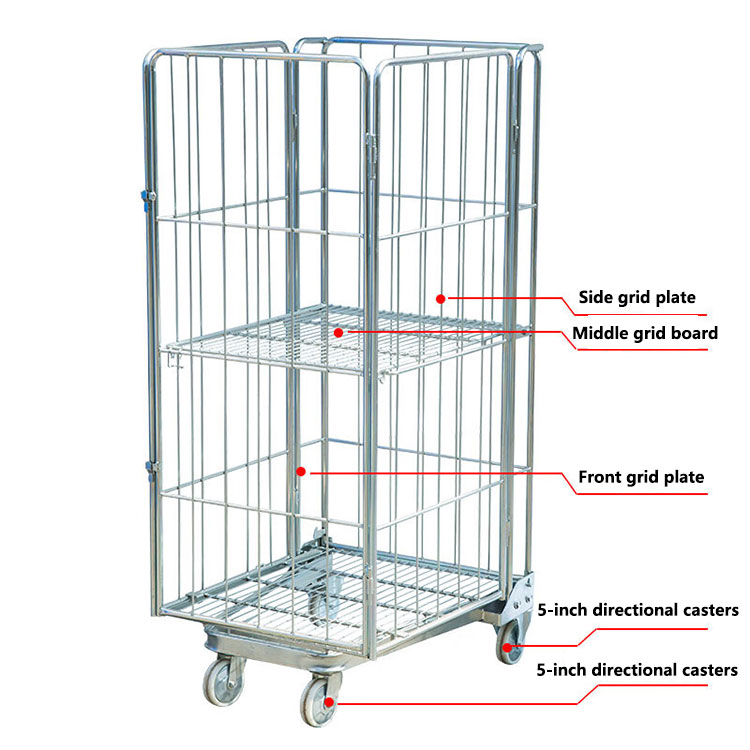 High Quality Steel Galvanization 4 Sides 4 Doors Warehouse Roll Container Cage Trolleys