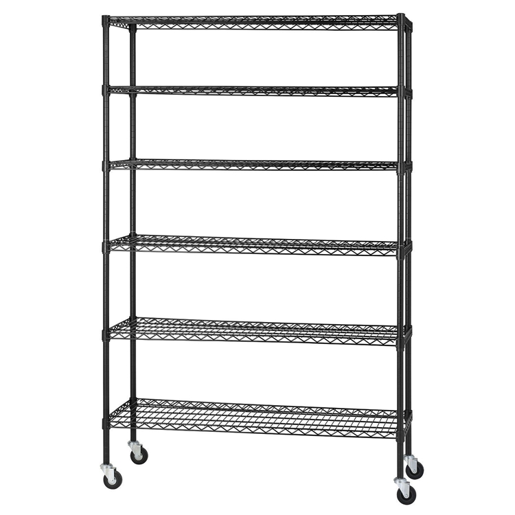 Heavy Duty 6 Tier Metal Storage Adjustable 304 Stainless Steel Wire Shelving Trolley