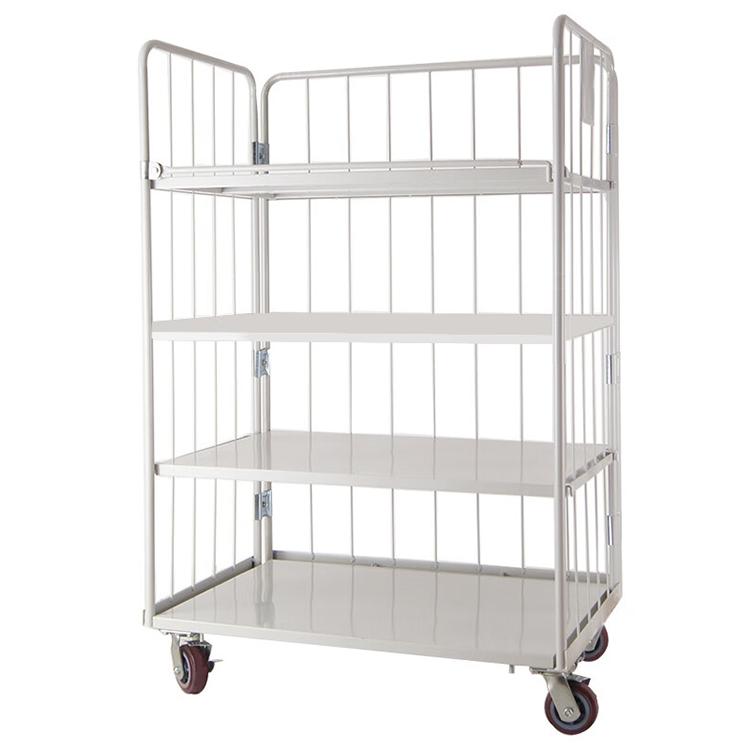 Warehouse Storage Transport Three-Side Folding Roll Container Cage Trolley