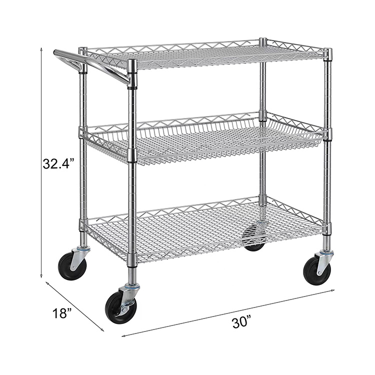 Hot Selling NSF3 Tiers Adjustable Chrome Metal Wire Storage Rack Wire Shelving Trolley