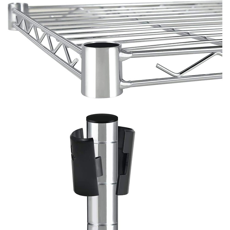High Quality Movable 4 Tiers Wire Steel Shelf Chrome Plated Metal Shelving Rack With Wheels