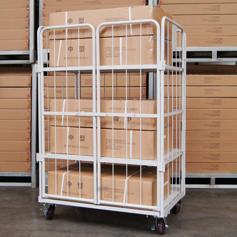 Galvanized Nestable Collapsible Metal Welded Steel Roll Container for Warehouse