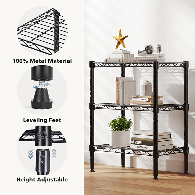 13.78" D X 23.62" W X 30" H 3 Tier Adjustable Steel Metal  Standing Shelves Wire Rack Shelf for Kitchen Bathroom Pantry Office