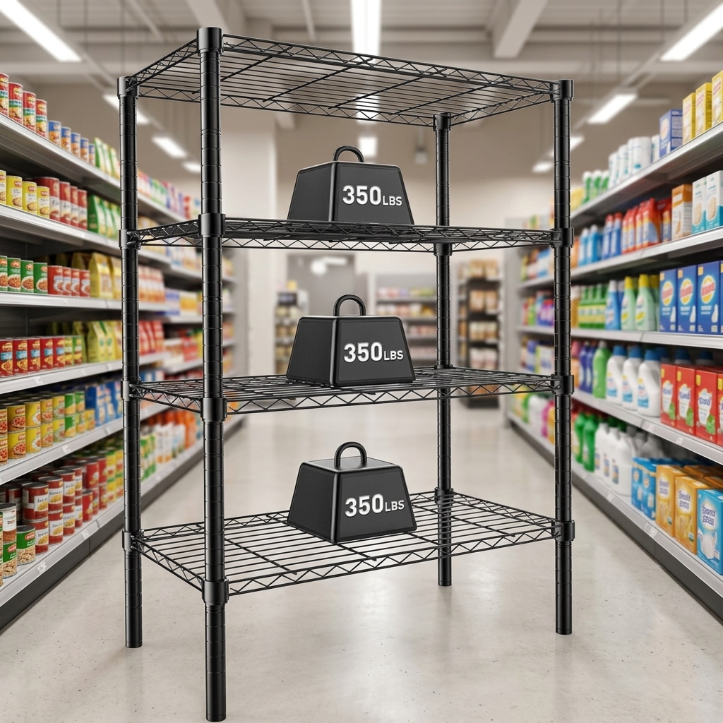 High Quality 4 Tiers Adjustable Garage  Metal Black Wire Shelving
