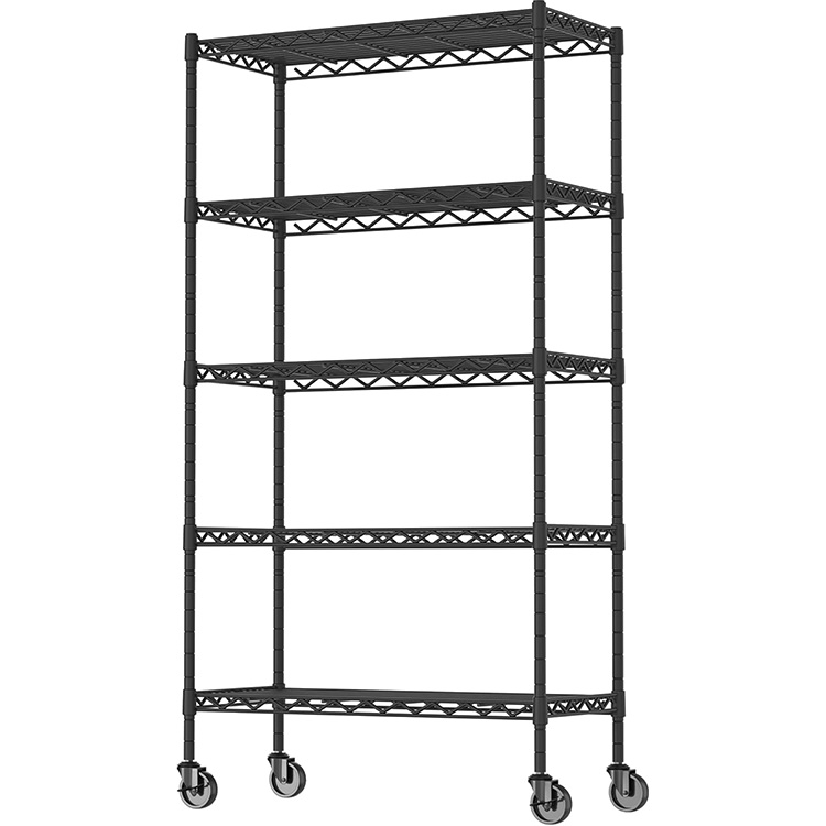 Heavy Duty 5-Shelf Adjustable Storage Shelving Unit on 4 Wheel Casters Metal Organizer Wire Rack