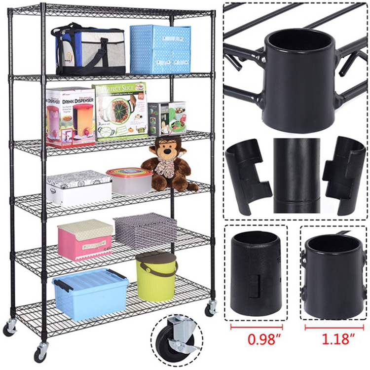 NSF Approval Heavy Duty Chrome 6 Tiers Commercial Storage Wire Steel Shelving with Wheels