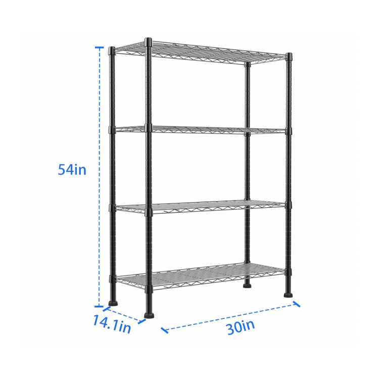14.1" D X 30" W X 54" H Black 4-Wire Shelving Metal Storage Rack Adjustable Shelves Standing Storage Shelf Units