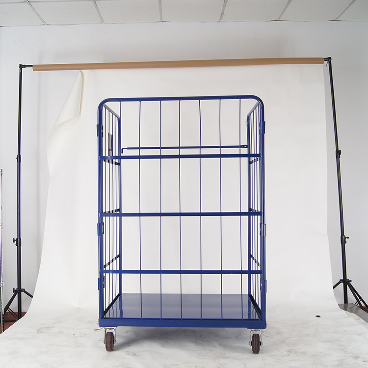 AMJ 3 Sides Retail Supermarket Express Delivery Logistic Storage Galvanized Metal Foldable Roll Container