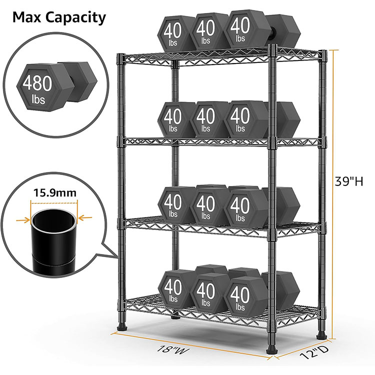 High Quality Adjustable NSF Approval 4 Tier Steel Metal Commercial Wire Shelving