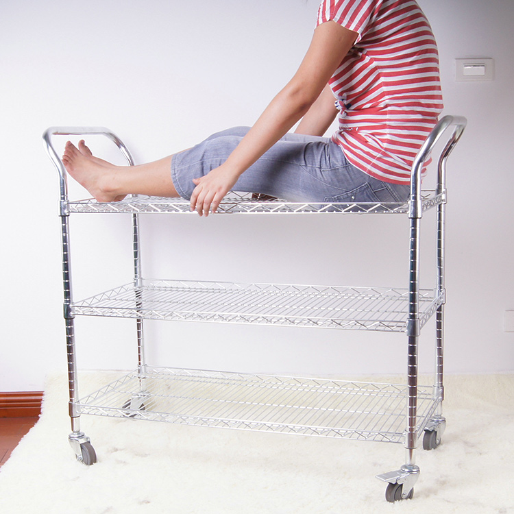 Hot Selling NSF3 Tiers Adjustable Chrome Metal Wire Storage Rack Wire Shelving Trolley