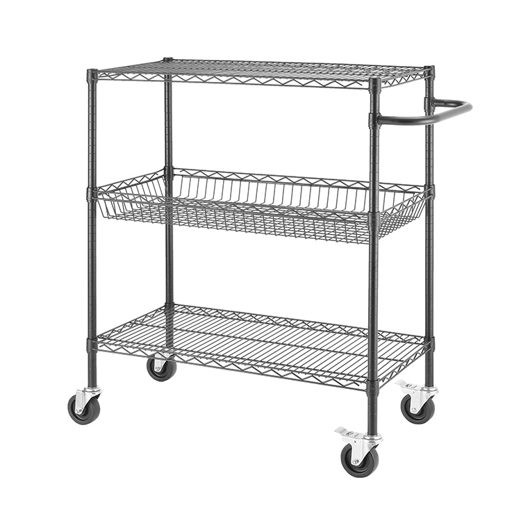 Hot Selling NSF3 Tiers Adjustable Chrome Metal Wire Storage Rack Wire Shelving Trolley