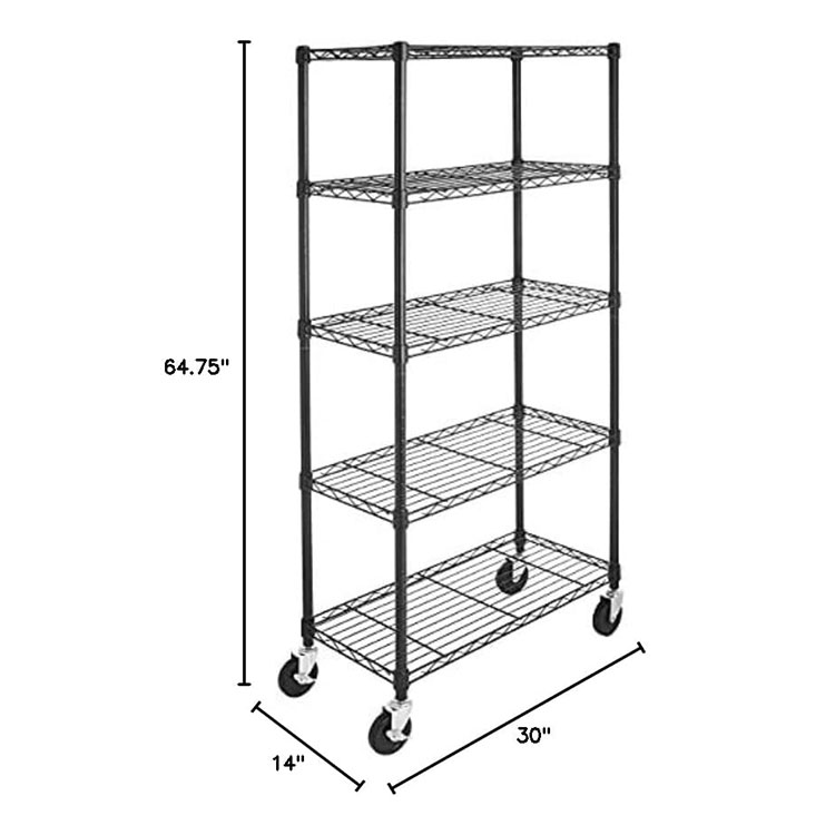 Wholesale Metal  5 Tiers  NSF Approval Adjustable Wire Rack Shelves Shelving Rack with Wheels