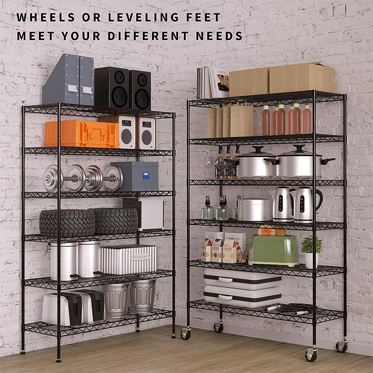 NSF Certified 6-Tier Heavy Duty Metal Storage Shelves 18"x48"x82" Black Wire Shelving Unit with Wheels