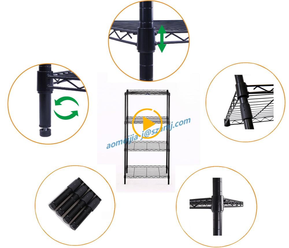 NSF Approval Adjustable Black Powder Coating 6 Tiers Home Wire Shelf