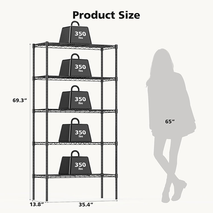 13.78" D X 35.43" W X 69.29" H 5 Tier Metal Wire Rack Shelf Standing Shelves Adjustable Steel Shelving Unit Organizers