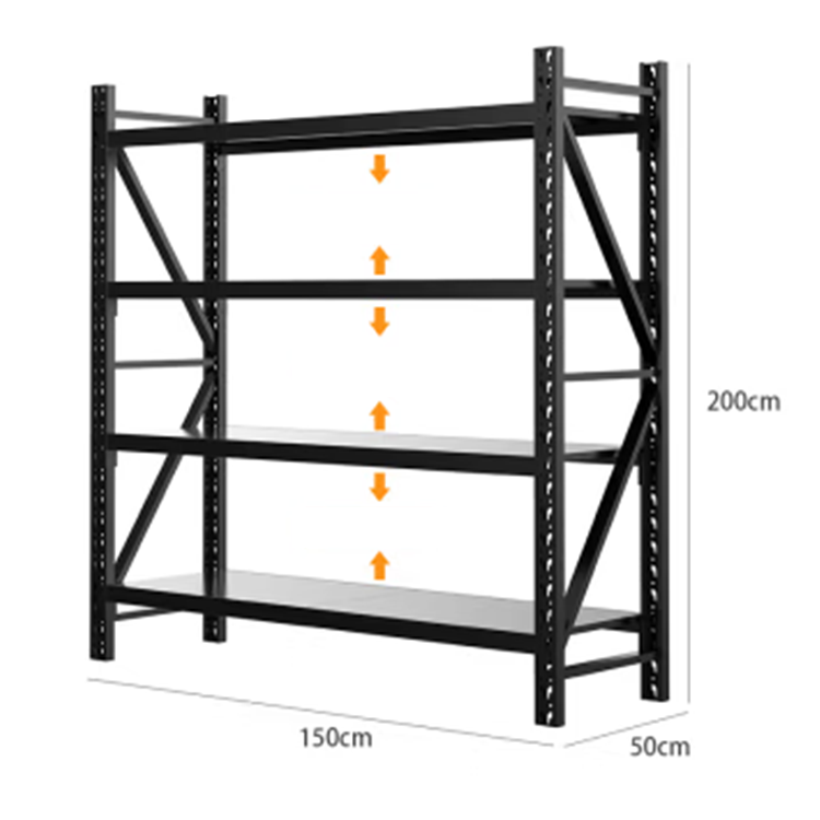 Light Duty Black Adjustable 4 Tier Metal Steel Industrial Warehouse Storage Rack