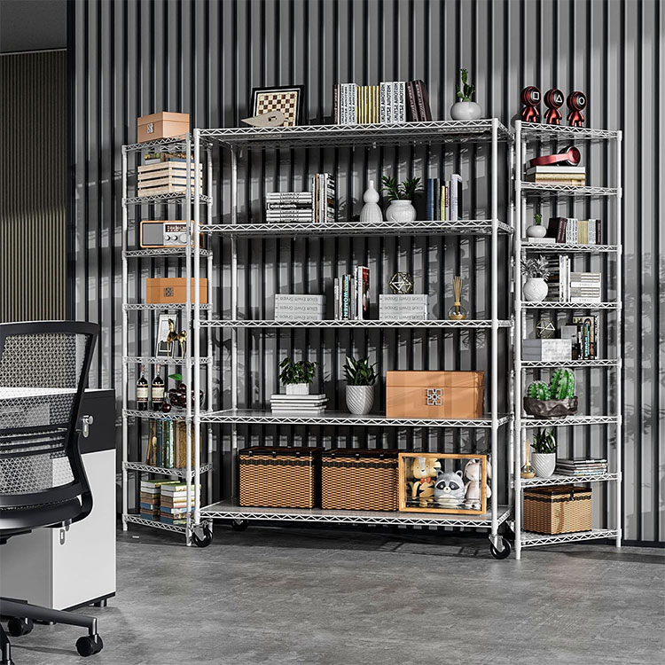 5 Layers Adjustable Rolling Storage Shelves Wire Rack Warehouse Metal Wheels Shelving Home Chrome Wire Shelving