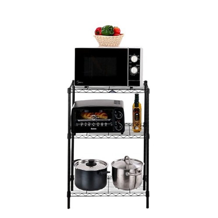 AMJ Light-Duty Carbon Steel Powder Coated Black Household 3 Tier Wire Storage Shelving Rack