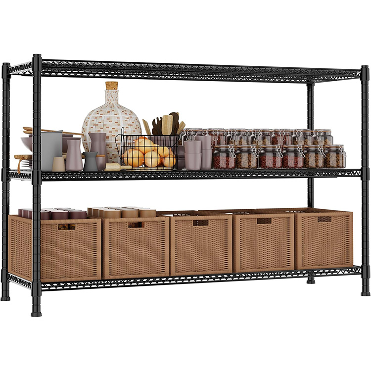 Black 24" Dx59.6 Wx47.6 H 3-Wire Shelf Adjustable Metal Organizer Wire Rack for Laundry Bathroom Kitchen