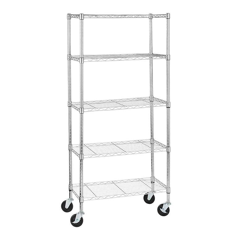 NSF Adjustable 5 Tiers Heavy Duty Chrome Storage Rack Shelving Unit Storage Wire Shelf System