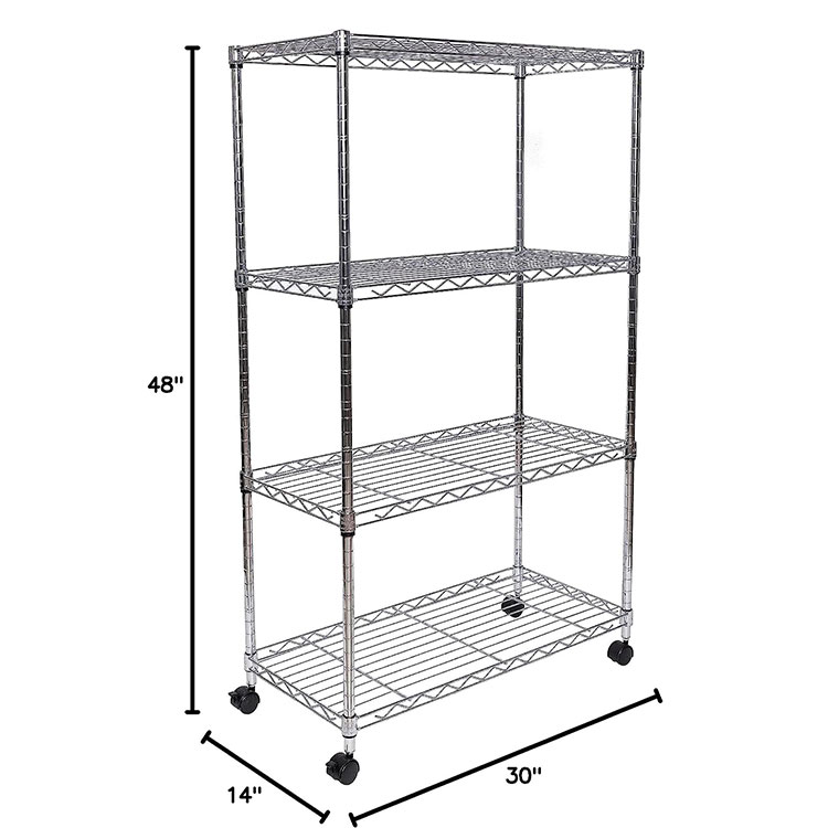 Heavy Duty 4 Tier NSF Approval Metal Chrome Garage Rack Wire Shelf Shelving