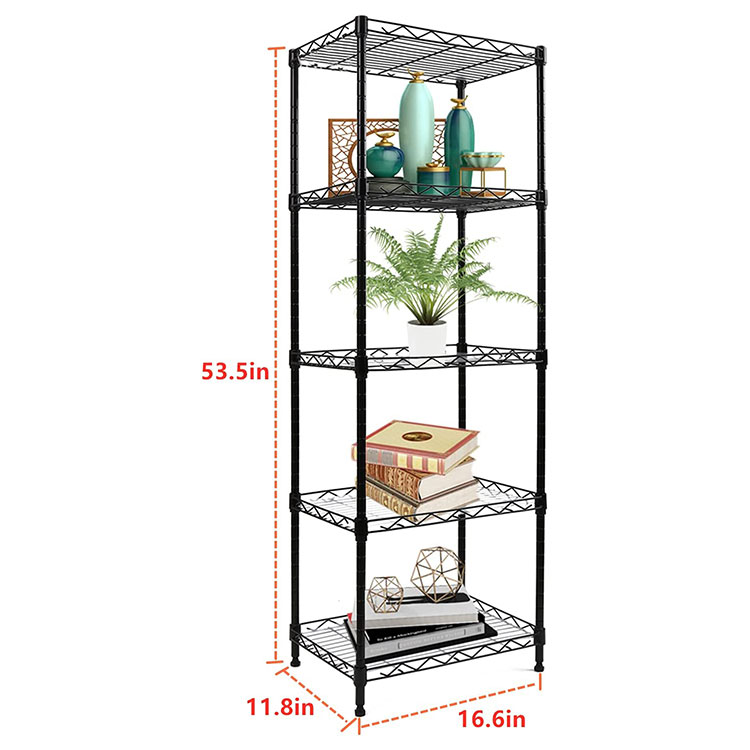 Hot Selling Laundry Bathroom Kitchen Black 5 Tier Adjustable Storage Shelf Metal Storage Rack Nsf Wire Shelving Unit
