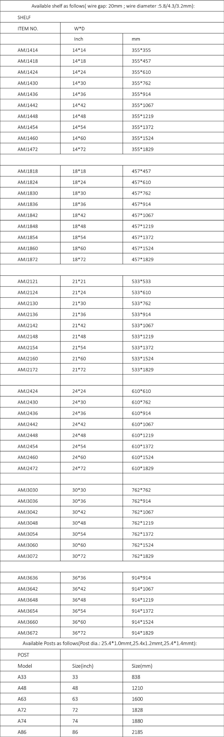 5 Tier Rack Holders Specification Chart