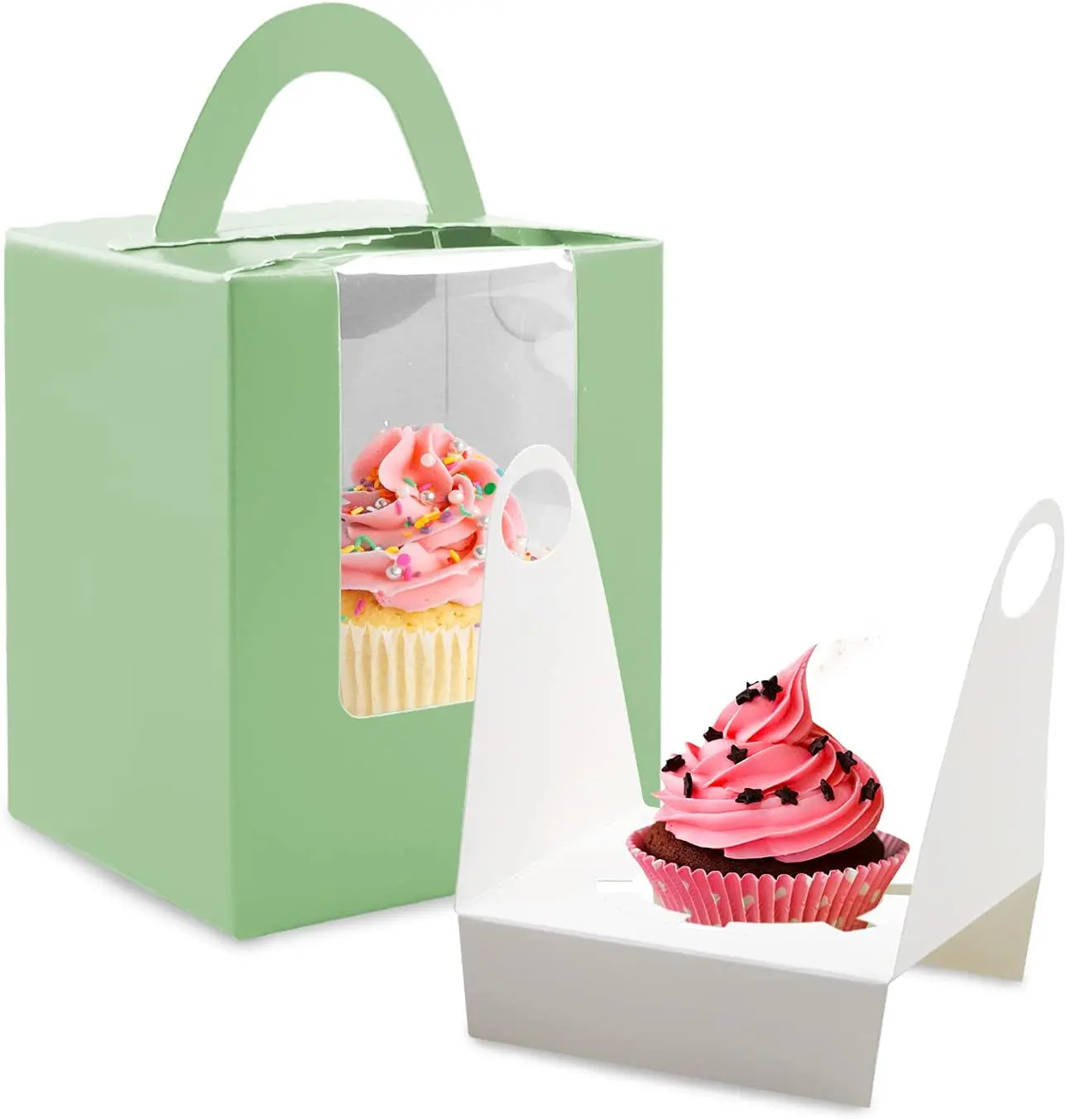 Wholesale Custom 1-Cell Cupcake Box with Handle & Window White Kraft Paper Muffin Pastry Packaging Box Manufacturers, Factories