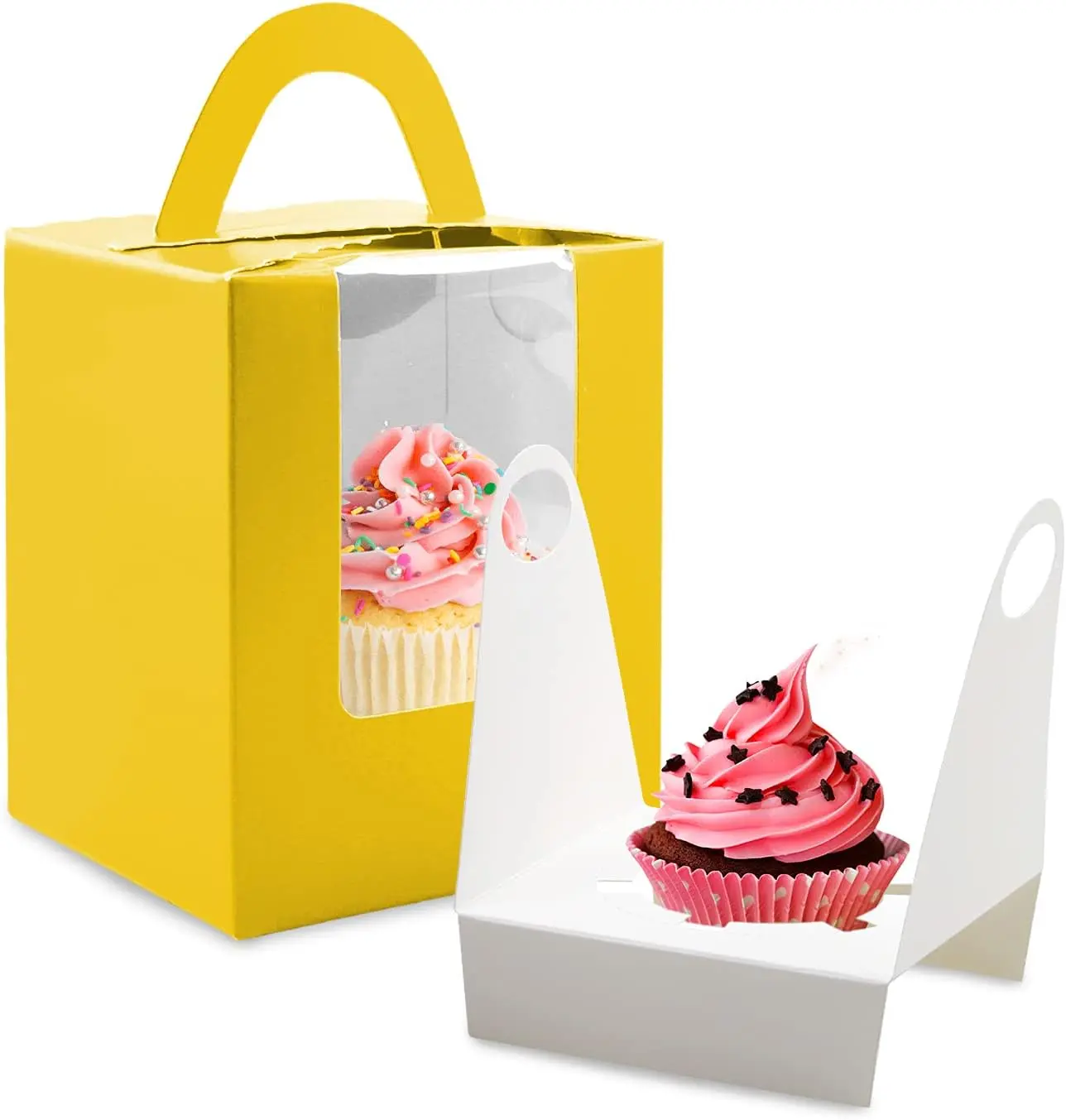 Wholesale Custom 1-Cell Cupcake Box with Handle & Window White Kraft Paper Muffin Pastry Packaging Box Manufacturers, Factories