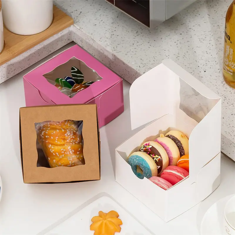Wholesale Disposable Kraft Ivory Paper Cake Box With Window Packaging for Pastry