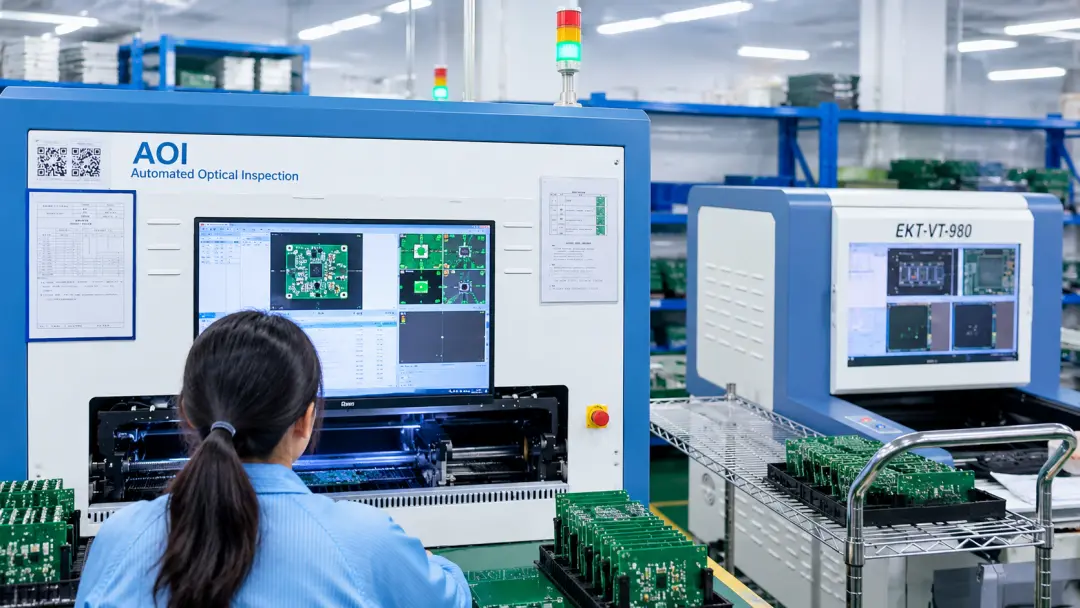 AOI inspection and PCBA quality control on a modern SMT line