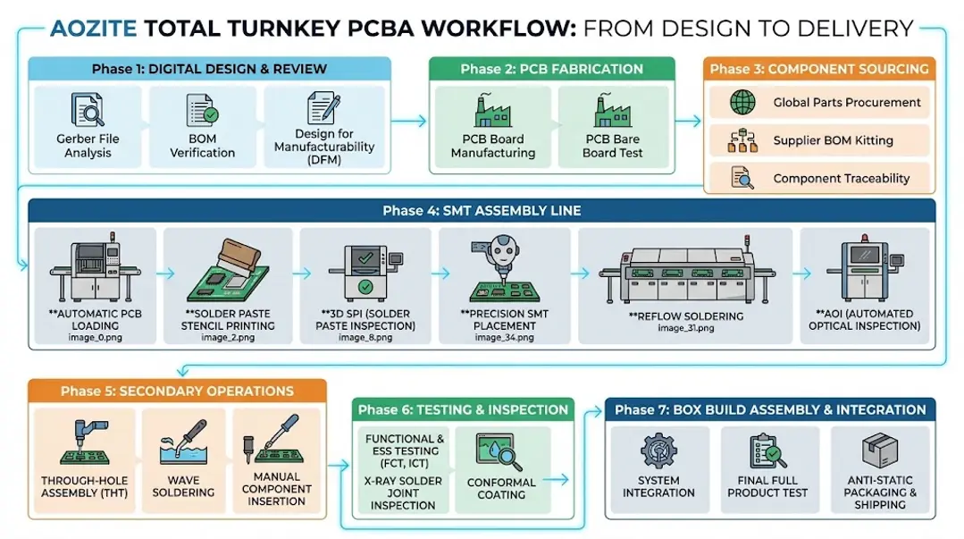 End-to-end turnkey PCBA manufacturing workflow