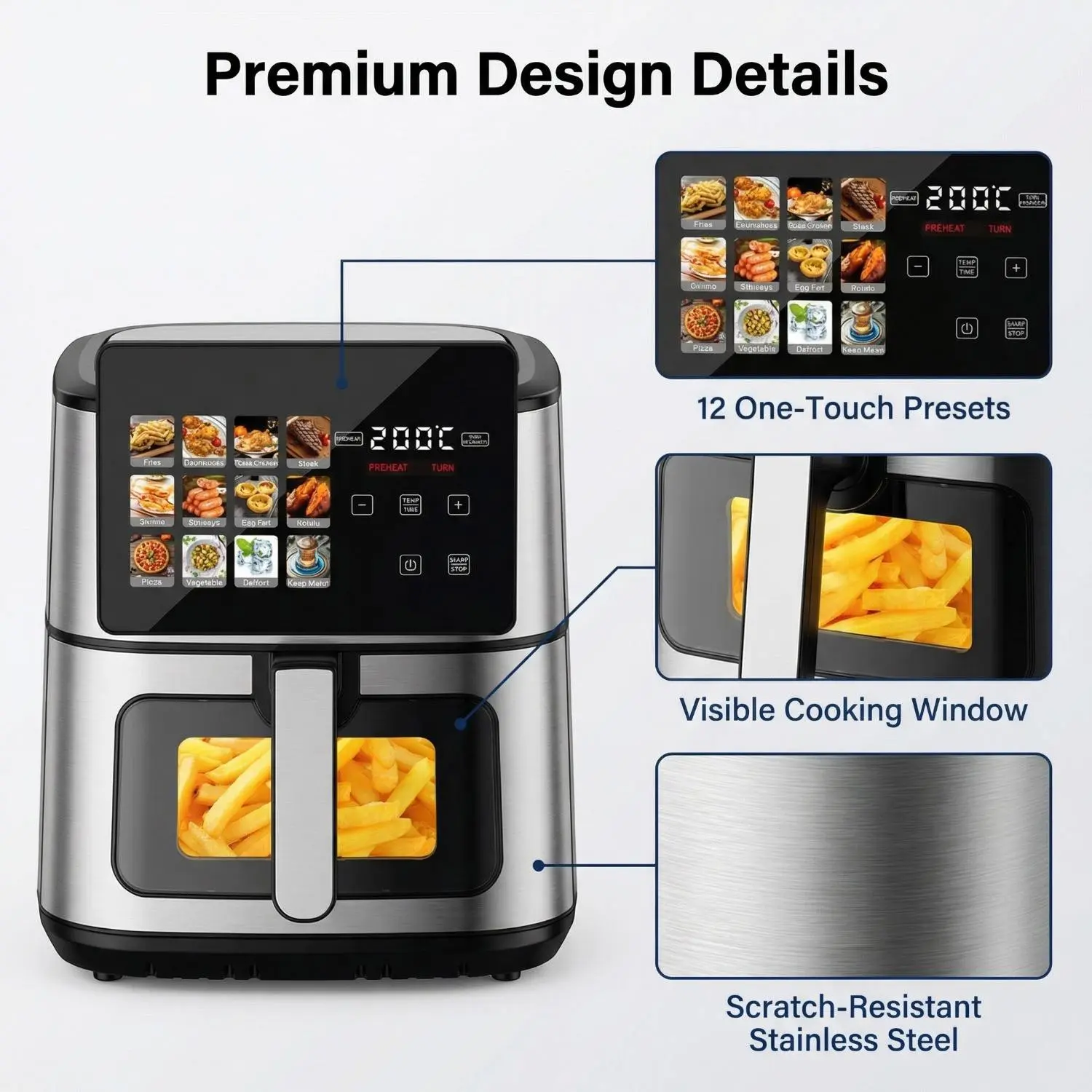 China Digital Air Fryer Oven 12L 1700W Touch Screen 12 Preset Menus OEM ODM Suppliers, Factory
