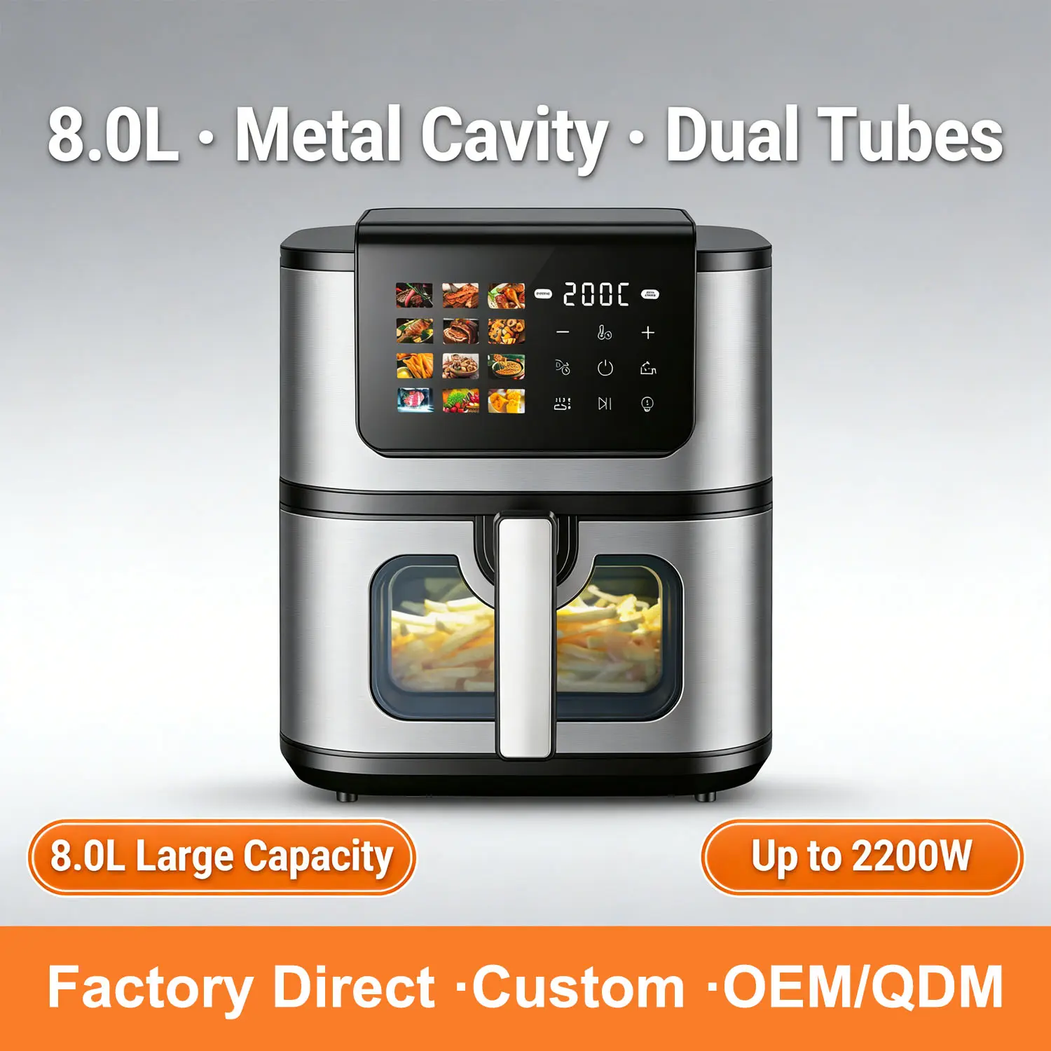 Wholesale Digital Air Fryer 8L 1700W Metal Cavity 12 Preset Menus Touch Screen Manufacturers, Factory