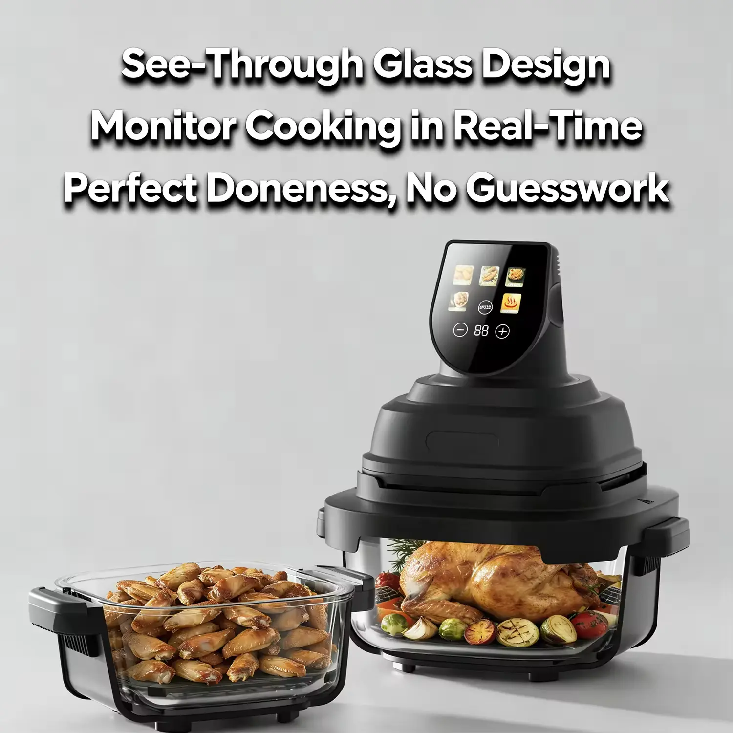 China Glass Bowl Air Fryer With Visible Cooking Window Smart Digital Control Large Capacity Electric Air Fryer Oven Kitchen Manufacturers, Factory