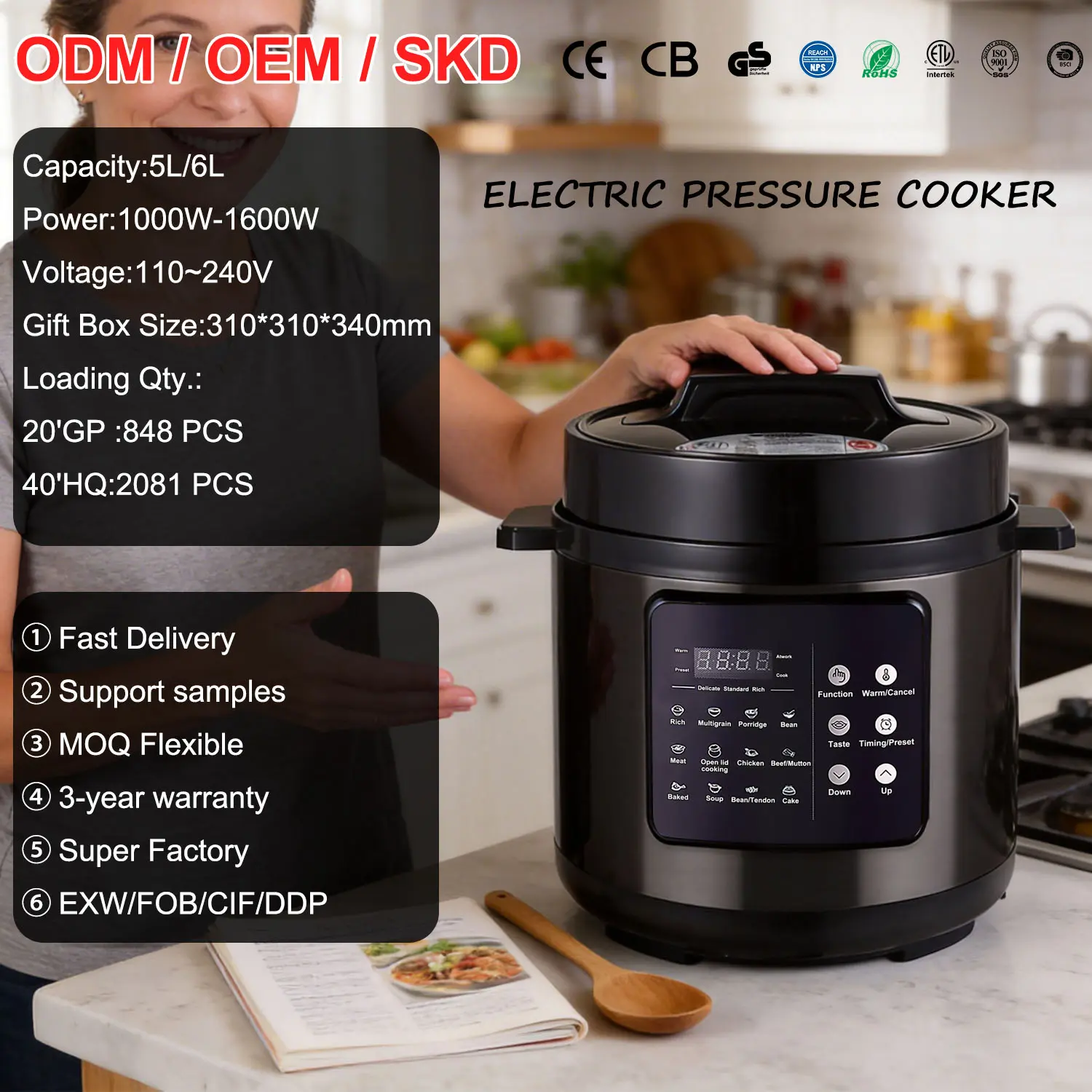 Wholesale Electric Pressure Cooker Stainless Steel Inner Pot 6L Multifunction for Home Use Smart and Digital Manufacturers, Factory