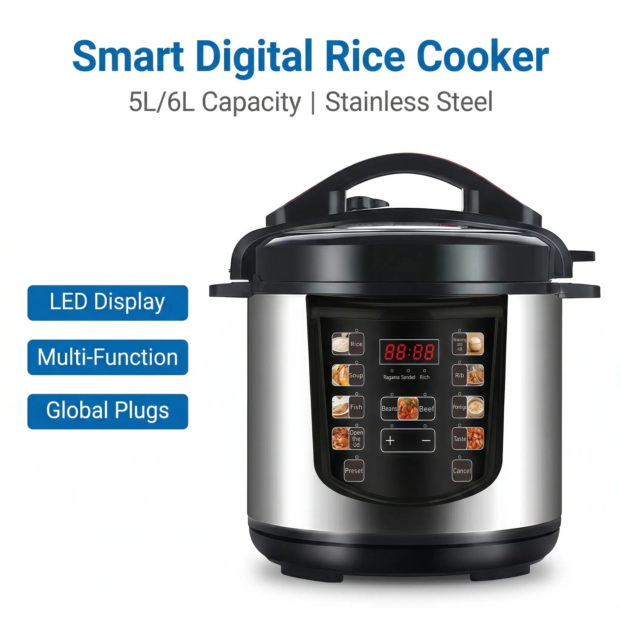 Wholesale Electric Pressure Cooker – 5L/6L 900W/1000W Digital Control Stainless Steel 110-240V Supplier, Factories