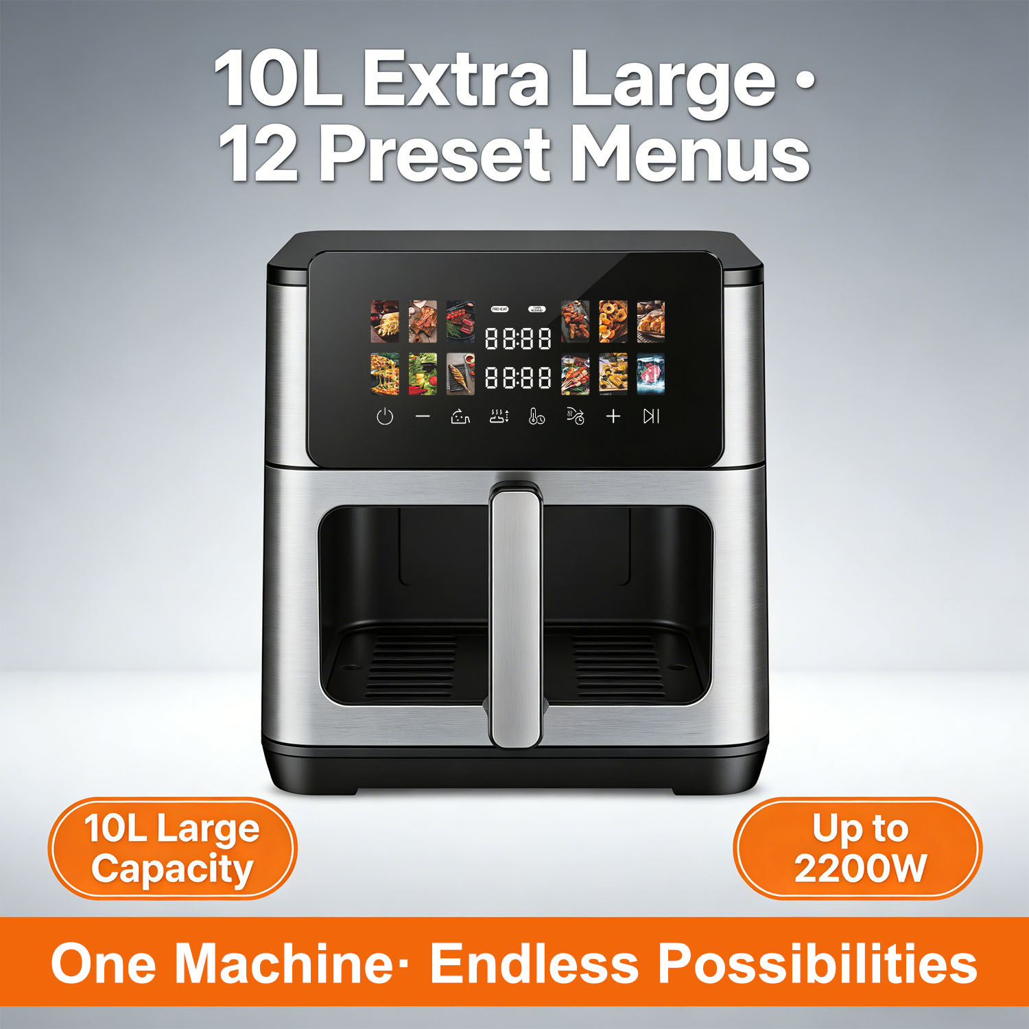 Promotional click image showcasing the digital air fryer features