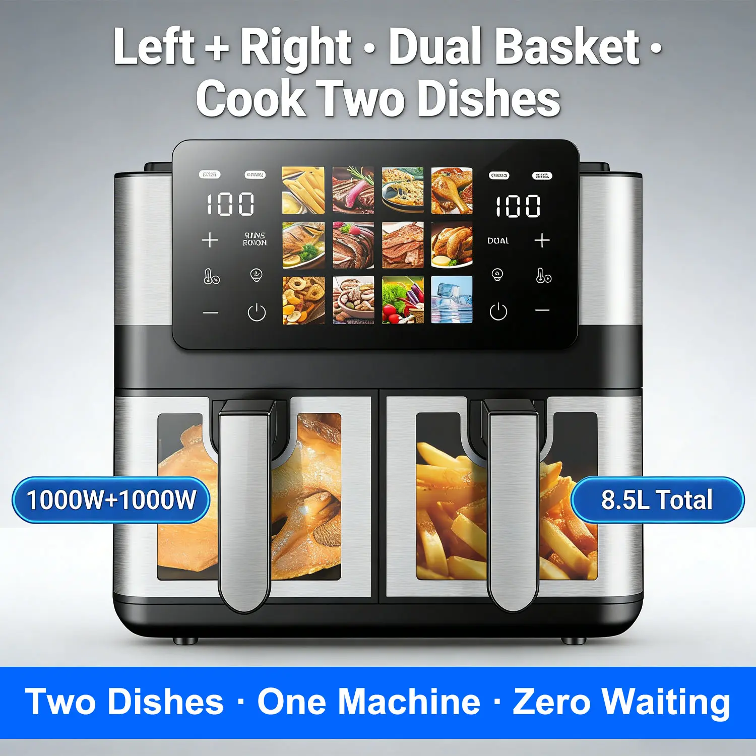China Dual Zone Air Fryer 8.5L Dual Motor Independent Control Suppliers, Factories