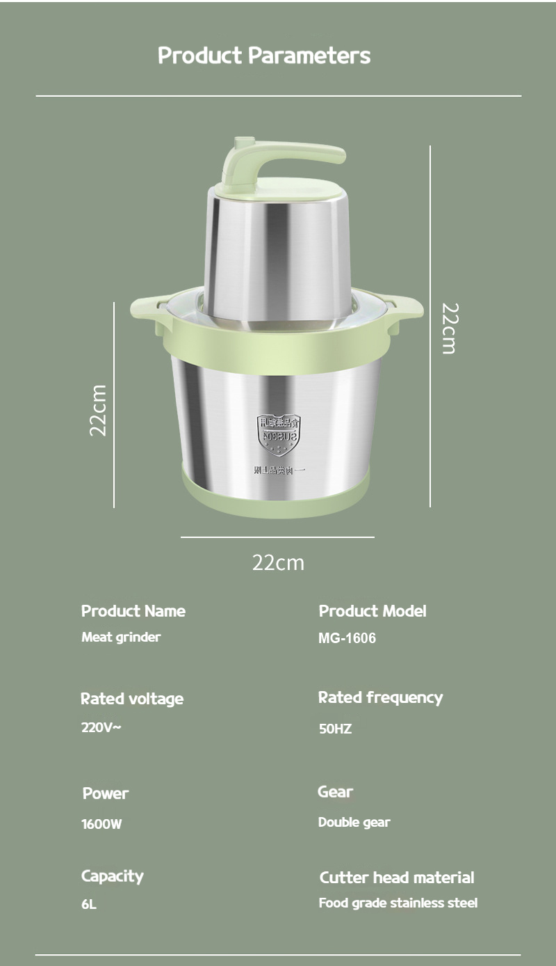 MG-1606 6L Meat Grinder - 1600W, ABS & Stainless Steel (4)