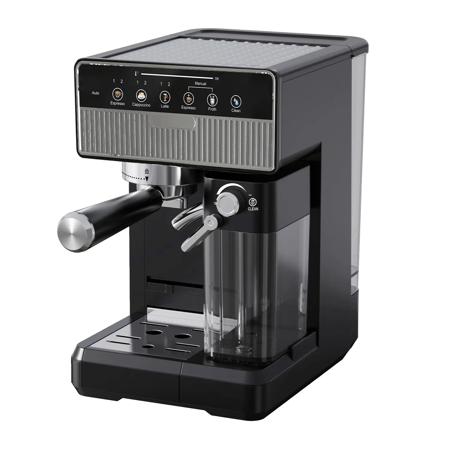 China Automatic Espresso Coffee Machine | Model CM5220 | 1.8L Water Tank | 500ml Milk Tank | Touch Control | Apexdura OEM/ODM Manufacturer, Factory