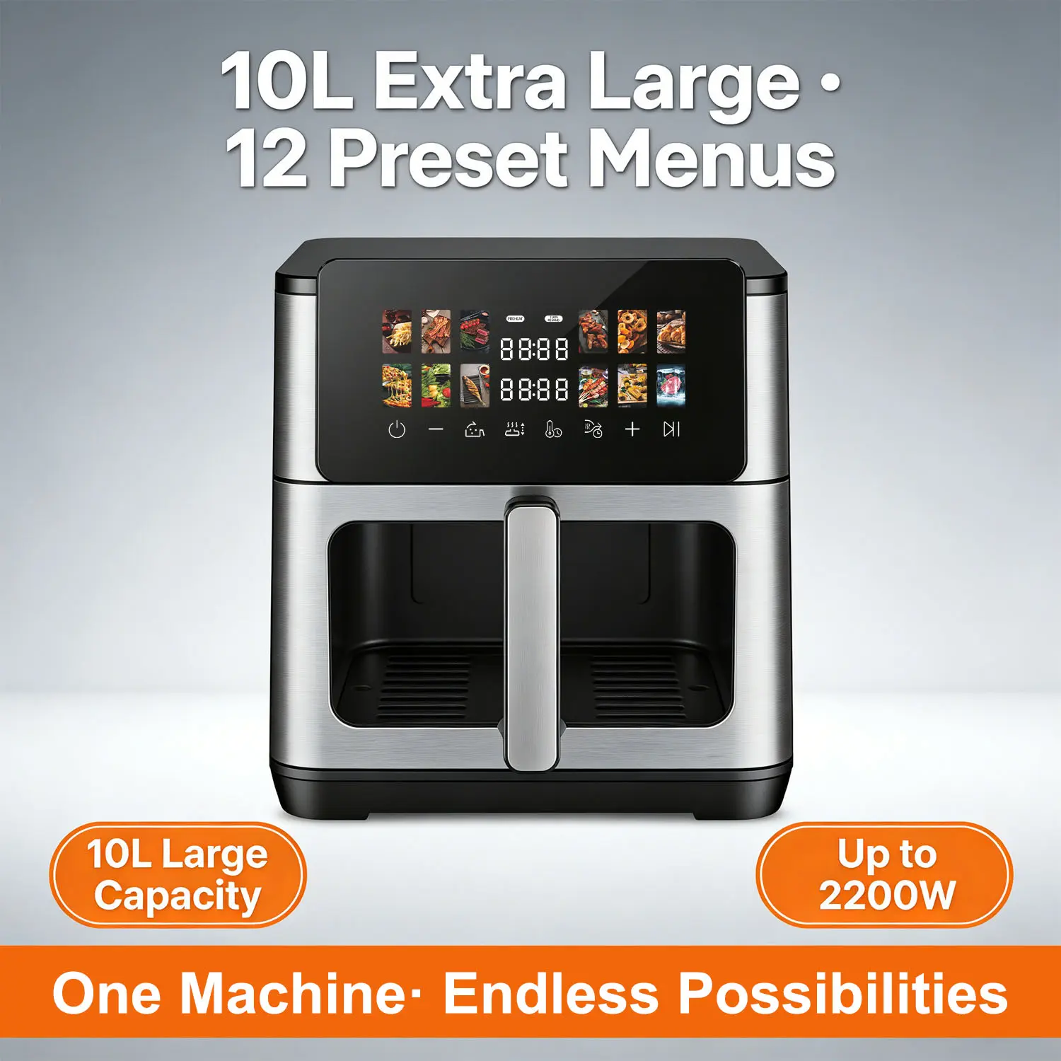 China Digital Air Fryer 10L 1700W Metal Cavity Dual Heating Touch Screen Manufacturers, Factories