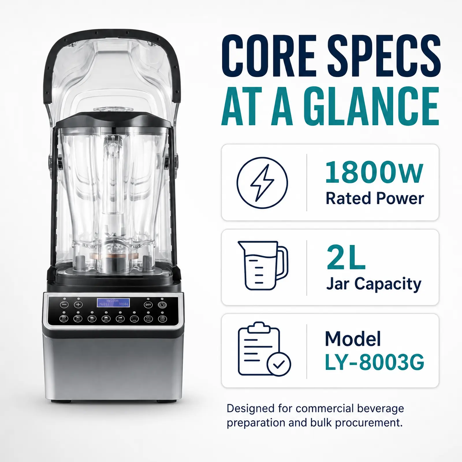 Wholesale 2L 1800W Commercial Blender LY-8003G for Juice Shops, Cafes and OEM Kitchen Appliance Buyers Supplier, Factory