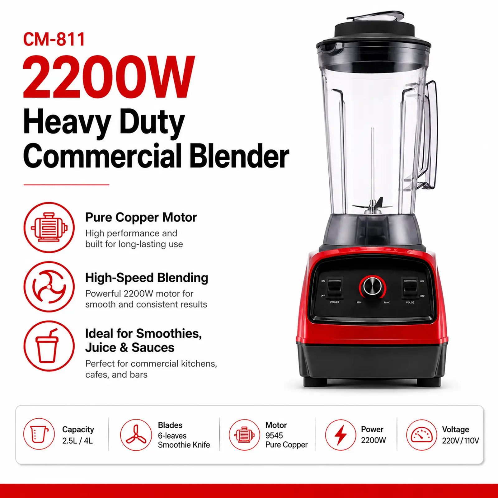 China CM-811 2200W Heavy Duty Commercial Blender with 2.5L/4L Jar Suppliers, Supplier