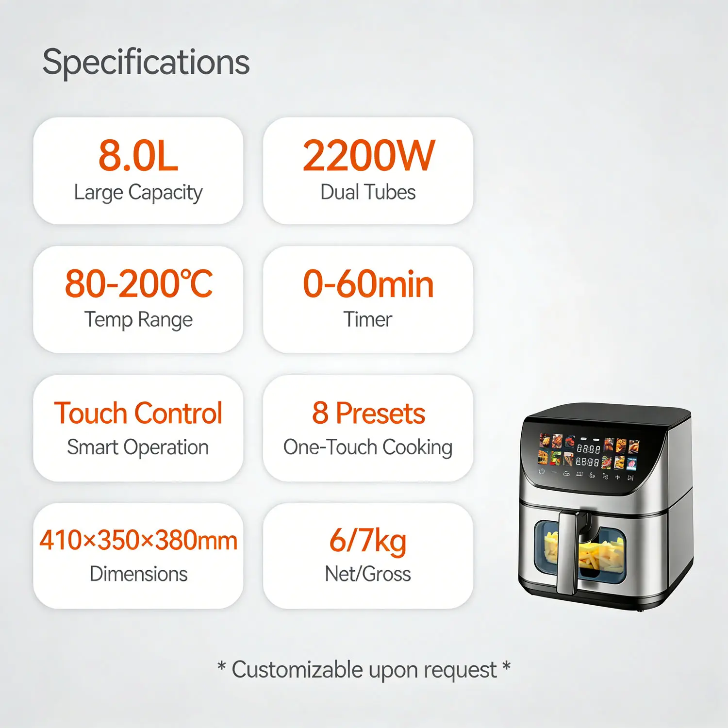 Wholesale Digital Air Fryer 8L 1700W Metal Cavity Dual Heating Touch Screen OEM ODM Manufacturer, Factories